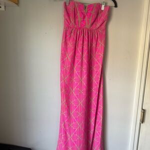 Alice & Trixie Abstract Print Long Maxi Strap-less Silk Dress Size Small
